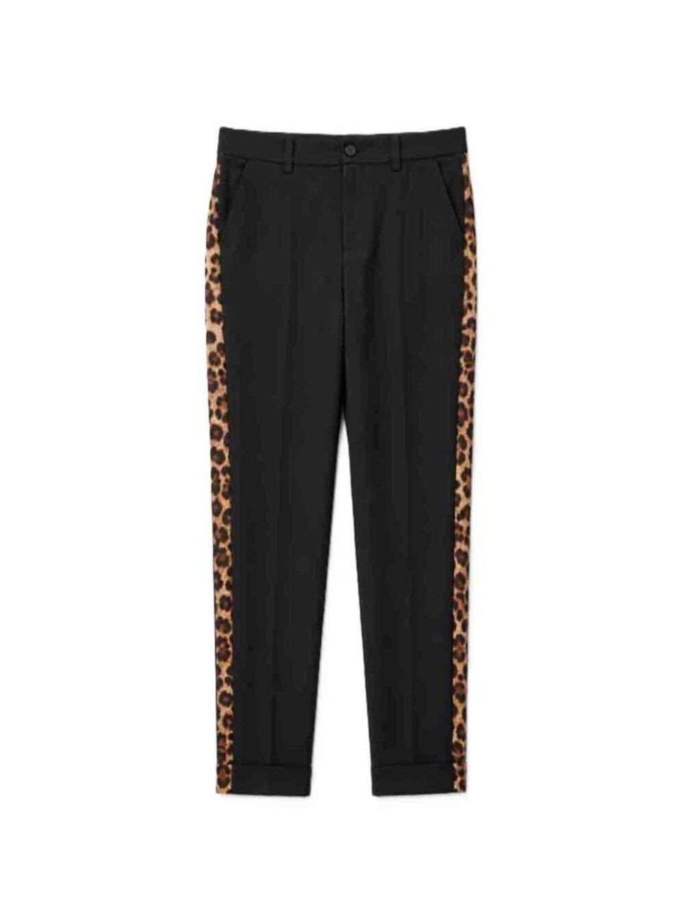 Dolce & Gabbana Pants Cotton Stretch Black Leopard Side Stripes Women's Size 48